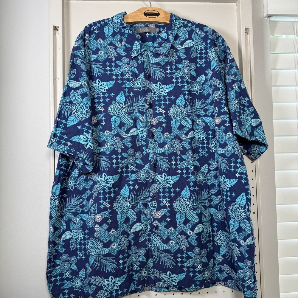 Daniel Cremieux Signature Collection Shirt Men's 2XL Blue Batik Floral Button Up